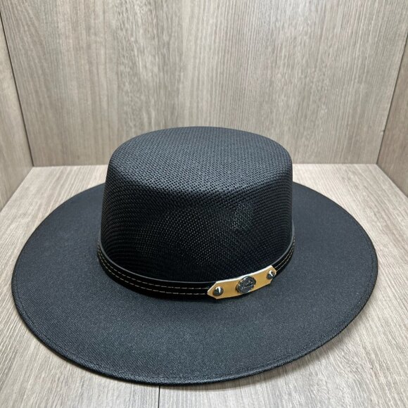The Old Beristain Western Flat Top Cowboy Hat Wide Brim Straw Luxury Style Black - Picture 1 of 10